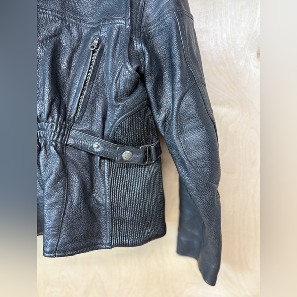 Flying Bikes Black Leather Motorcycle Bomber Jacket - Picture 3 of 6